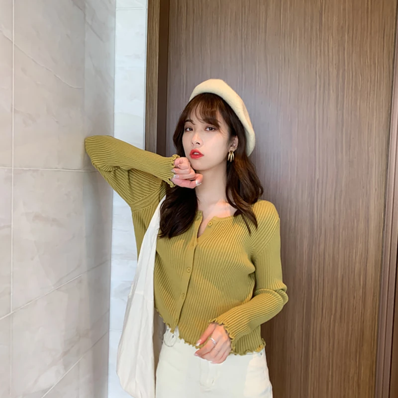 

Early Spring Autumn Short Women's Tops New Fashion Long-Sleeved Loose Knitted Cardigan Base Sweater Five Colors