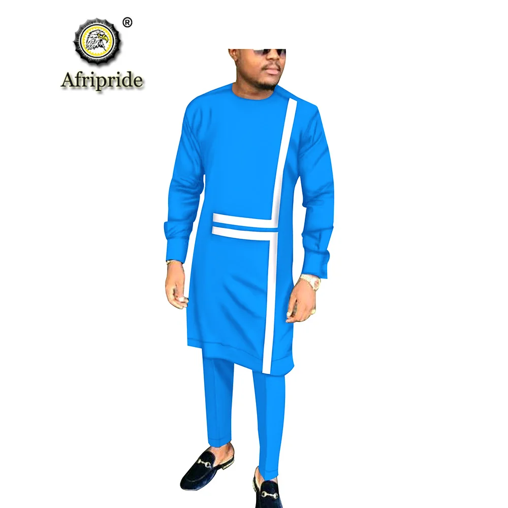 Африканский мужской комплект одежды Дашики рубашка+ брюки из Анкары блузка повседневный спортивный костюм наряд костюм с карманами AFRIPRIDE S1916022 - Цвет: 13-11