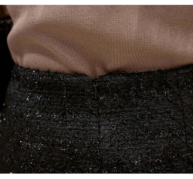 Зимние твидовые юбки женская черная юбка с высокой талией INS модная шикарная Бриллиантовая пуговица мини-юбка трапециевидной формы faldas mujer moda осень