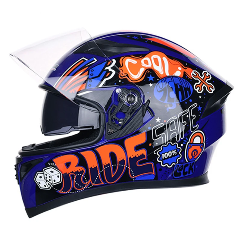 Взрослый мотоцикл полный лицо безопасности Регулируемый шлем мотоцикл большой размер цельный литой шлем с солнцезащитным козырьком двойные линзы - Цвет: C