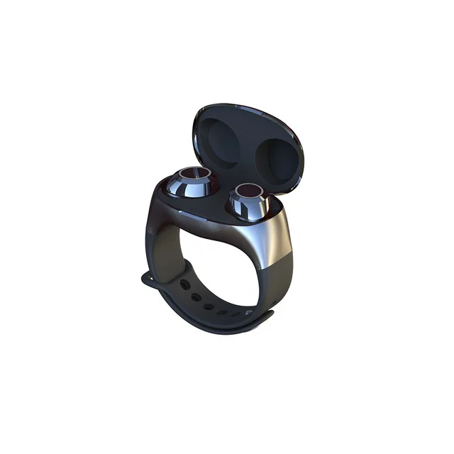 Новейшая модель; 2-в-1 Беспроводной наушники HM50 наушники-вкладыши TWS с Спортивные Смарт-часы с наушники Bluetooth 5,0 наушники гарнитуры браслет - Цвет: Черный