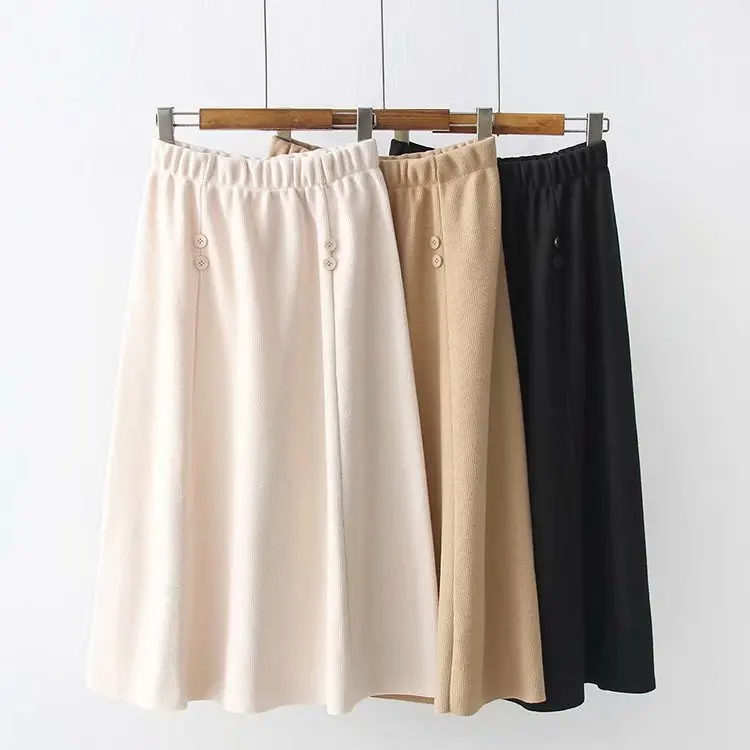 

2018 Autumn And Winter New Style Korean-style Elegant Elastic Waist Button Knitted Skirt A- line Skirt Long Skirt Three-Color