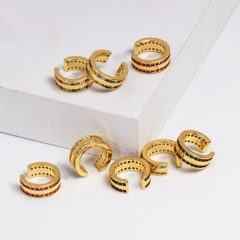 

Punk Gold CZ Round Clip on Earrings Women's Charm Colorful Ear Clip Earcuff Earrings Fashion Statement Ear Cuff Jewelry
