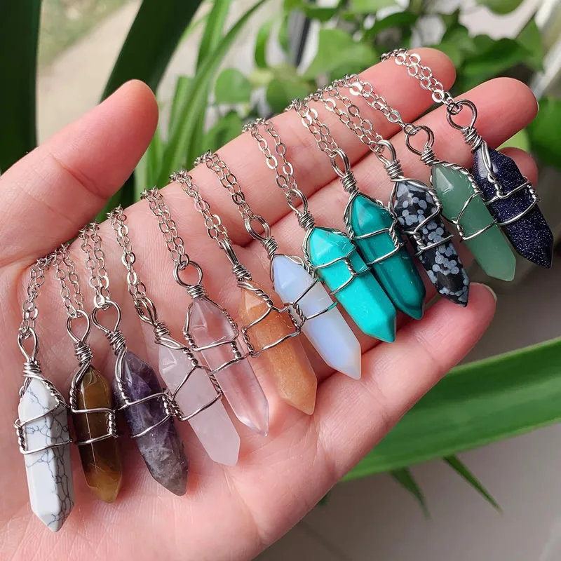 Кулон из натурального камня Reiki шестигранная пуля аметист кварцевый ожерелье
