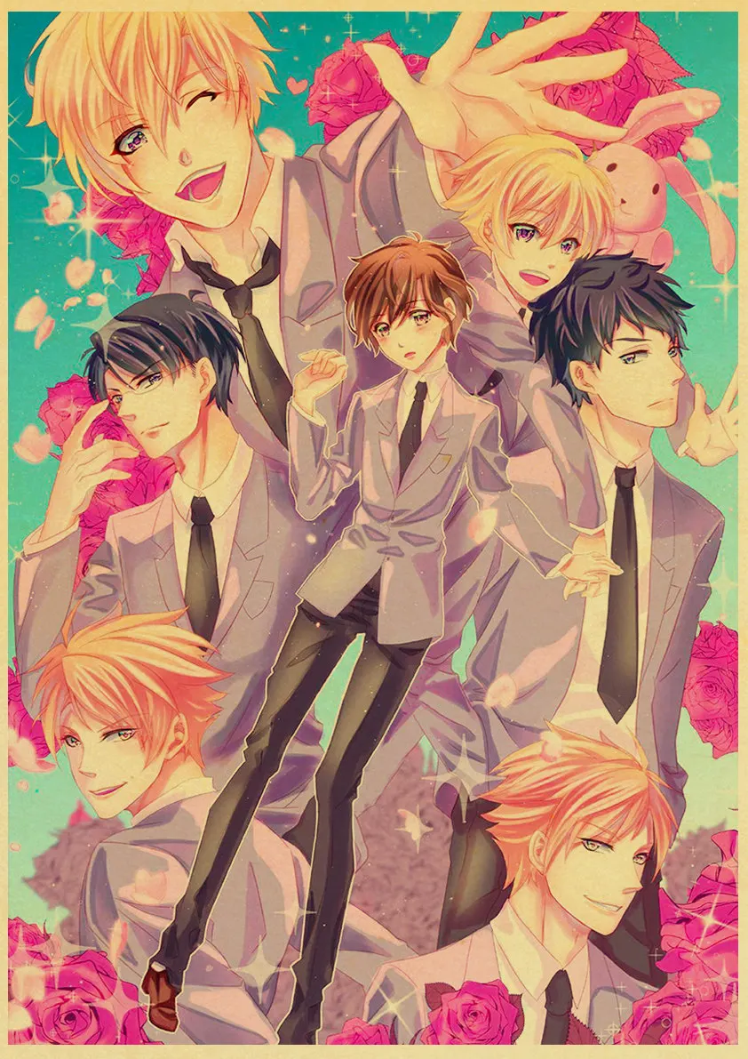 Vintage Japanese Anime Ouran High School Host Club Retro Poster Wall Art Stickers For Home Room Cafe Bar painting Decals