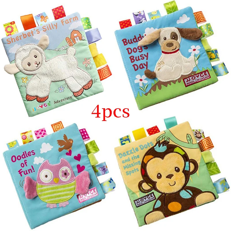 

Soft Baby Cloth Book Infant Early Interactive Learning Educational Development Quiet Animals Puzzle Fabric Books Kids Rattle Toy