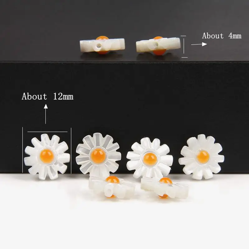 12mm 자연 쉘 데이지 비즈 꽃의 매력 진주 쉘의 어머니 해바라기 느슨한 비즈 보석 만들기 팔찌 DIY 목걸이