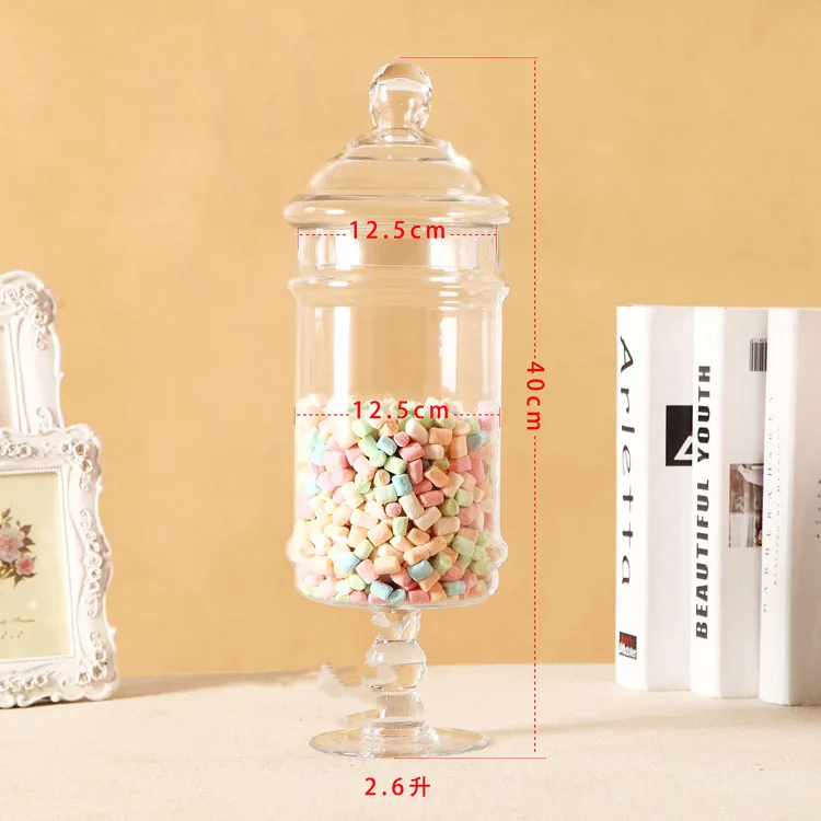 European Transparent Glass Storage Tank with Lid Household Glass Candy Jar Decorative Wedding Banquet Decorative Candy Bottle - Цвет: E  12.5x40cm