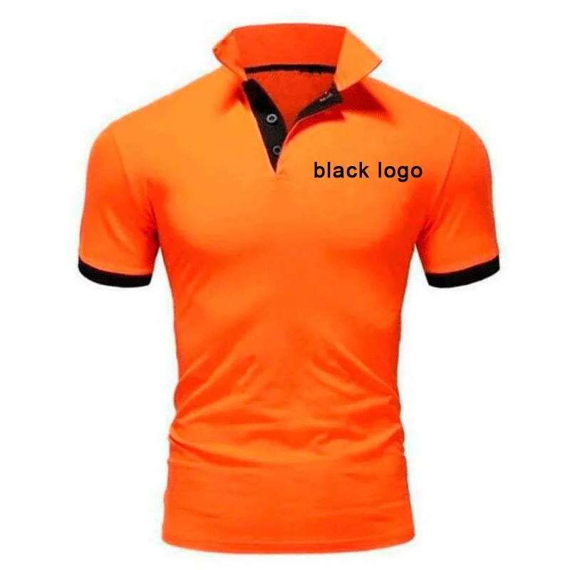 orange(black logo) ECN Мужская рубашка поло, летняя Новинка, короткий рукав, отложной воротник, тонкий мужской топ, повседневная, офисная, дышащая, одноцветная, деловая рубашка - Цвет: orange(black logo)