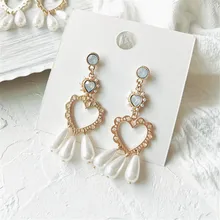 Женские модные туфли, металлические сердцевидные красивые серьги-гвоздики с жемчугом и кисточкой серьги классический большой размер красный цветок Винтаж серьги для женщин