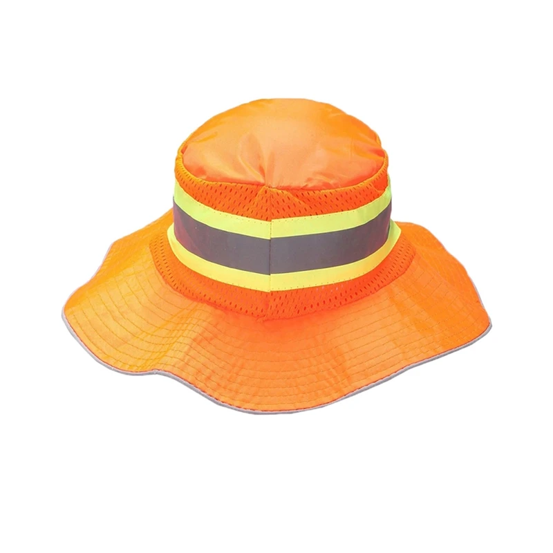 

Safety Breathable Mesh Cap High-gloss Reflective Strip Reflective Large Hat With Chin String Wide Hat High Outdoor Visibility