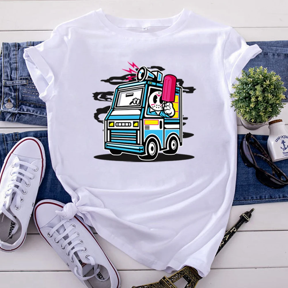 

Tshirt Friday The 13Th Ice Cream Jason Print Woman T-Shirts Cotton Harajuku T Shirt For Women Short Sleeve Gothic Women'S Shirts