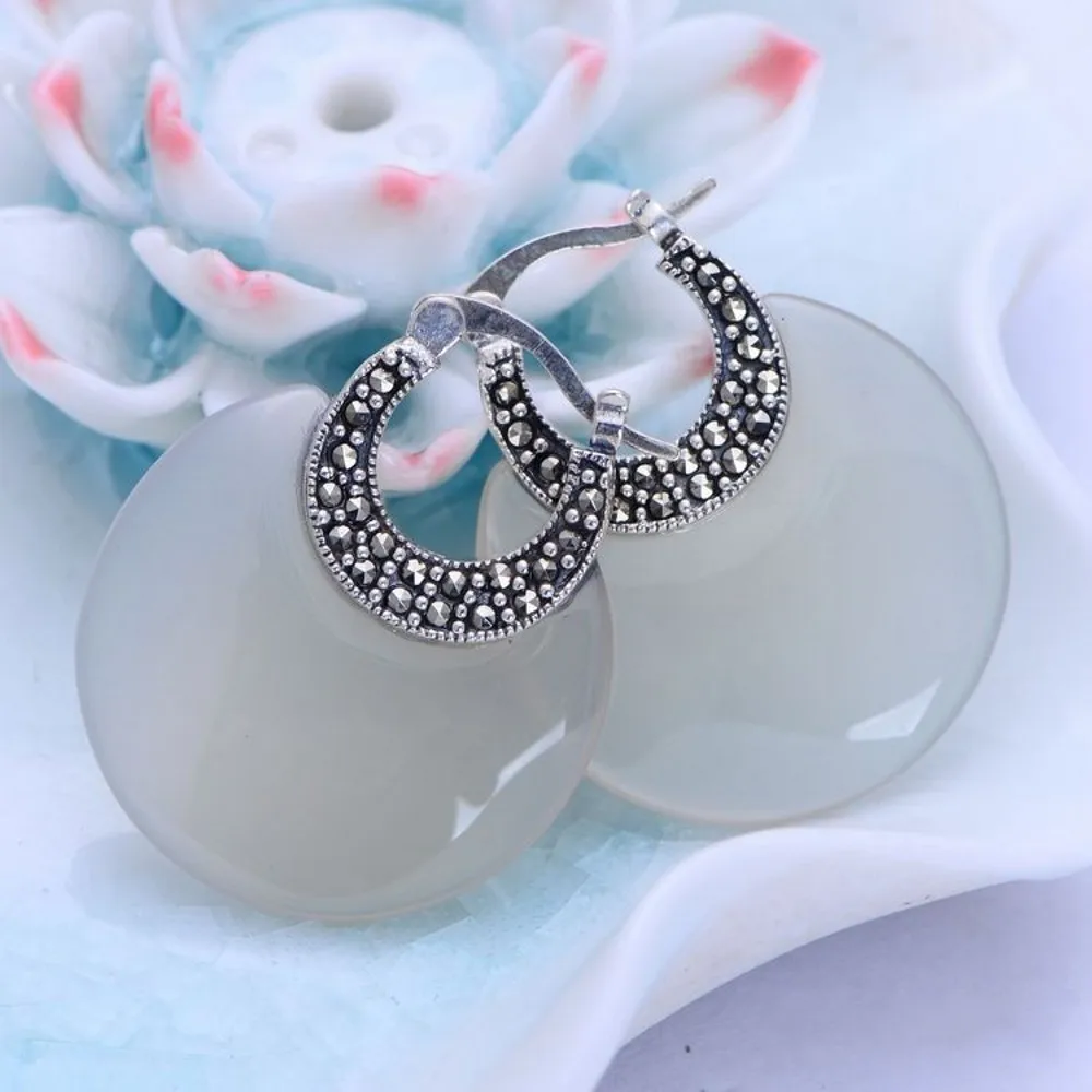 Женские серьги из серебра 925 пробы с черным/белым опалом|925 sterling silver black|silver blackonyx