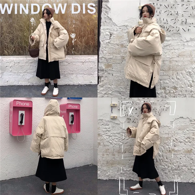 Ulzzang, свободный крой, весна и осень, с капюшоном, в студенческом стиле, BF, теплая, толстая, рабочая одежда, хлопок, пальто для студентов, женская мода