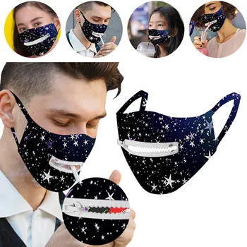 

Washable Face Mask Protective Fabric Facial Mask Men & Women Reusable Zipper Mask Easy to Drink Mascarilla Reutilizable#YL5