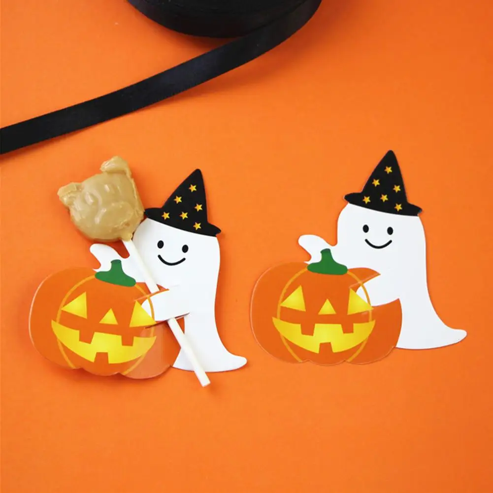 

50Pcs Pumpkin Ghost Print Halloween Candy Lollipop Paper Cards Holder DIY Decor