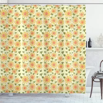 

Sunflower Shower Curtain Floral Nature Pattern in Patchwork Style Rustic Country Design Cloth Fabric Bathroom Decor Set