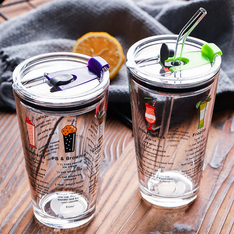 Glass Straw Cup With Thermal Insulation Cover 350/450ml Portable Coffee  Milk Tea Juice Reusable Glass Office And Household - AliExpress