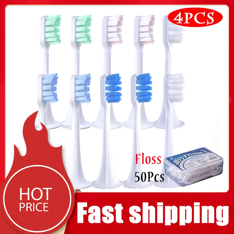 

Replacement For XIAOMI MIJIA T300/500 4PCS Toothbrush Heads Sonic Electric Tooth Brush Nozzle Heads DuPont Brush Floss Gifts