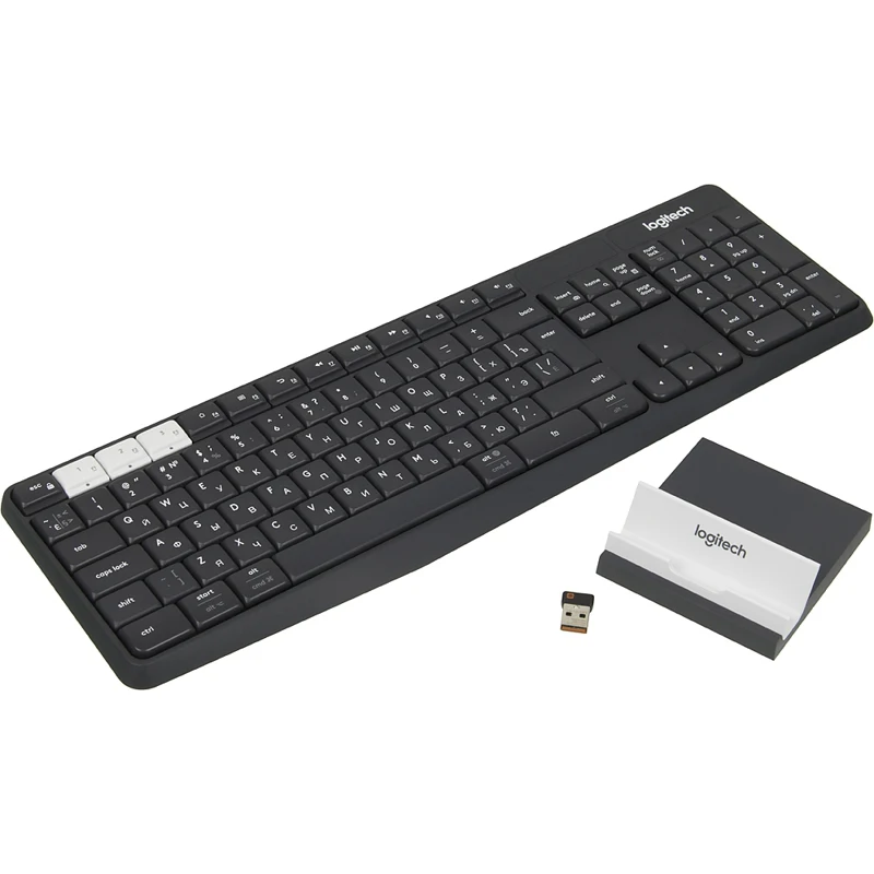 Клавиатура Logitech Multi-Device Stand Combo K375s темно-серый беспроводная BT slim Multimedia для н