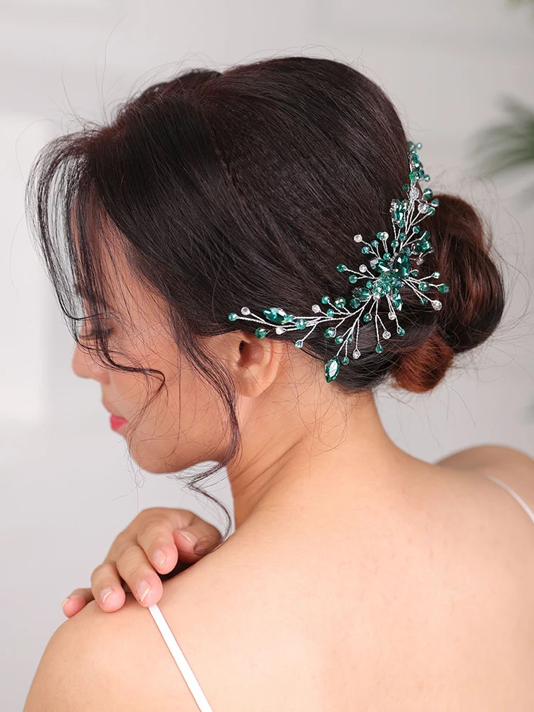Wedding Bridal Hair comb Rhinestone Green Headband Trendy Fascinators Bohe Hair Accessories Women Ornaments Headpiece