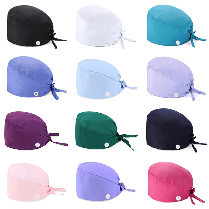 Unisex Solide Color Hat Button Adjustable Beauty Salon Care Cap Laboratory Pet Shop Nurse Doctor Working Caps