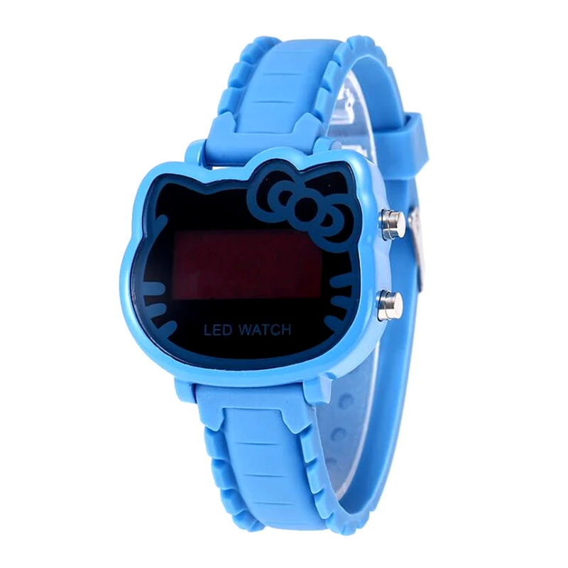 Hello kitty часы дети мультфильм цифровые часы для девочек Дети Прекрасный Силикон Детские наручные часы Детские часы Relogio Infantil - Цвет: Синий