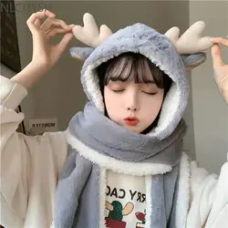 Fashion Winter Warm Bear Ears Hat Windproof Neck Scarf and Gloves Set for Woman Caps
