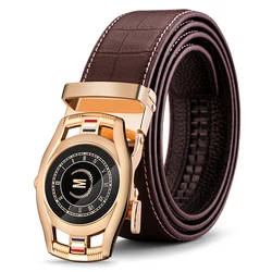 Crocodile Pattern Luxury Brand Men Belt First Layer Cowhide Genuine Leather Belts for Male Dials Automatic Buckle
