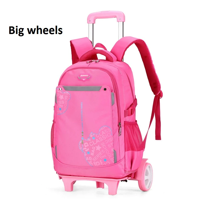 Водонепроницаемый школьные ранцы для мальчиков рюкзак с колесами Mochila Escolar Trolley Plecak Szkolny для девочек Zaino Scuola Детская сумка - Цвет: Big wheels