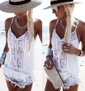 

2020 New Arrivals Fashion Women Blouses Ladies Loose Lace Vest Tank Tops Blouse Shirts Sleeveless Casual Summer Shirts