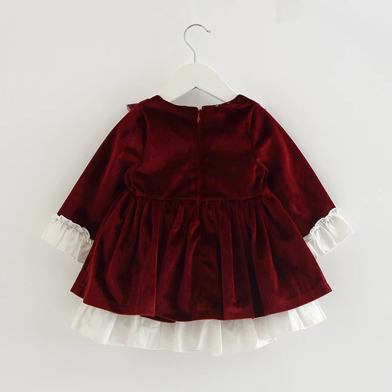 Красное рождественское платье для маленьких девочек; Vestidos; Осень-зима г.; одежда принцессы с длинными рукавами для новорожденных; одежда для дня рождения