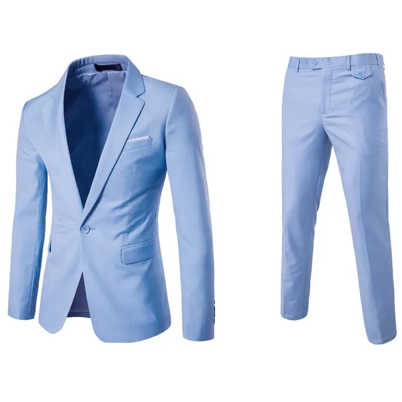 Куртка+ брюки+ жилет) роскошный мужской свадебный костюм мужские приталеные блейзеры, костюмы для мужские костюмы деловые официальные синие классические черные - Цвет: 2pcs qian lan