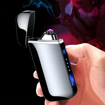 

USB Electric Lighter Finger print Touch Fire Electronic Plasma Double Arc Lighter Windproof Metal Cigarette Lighters Mens Gift