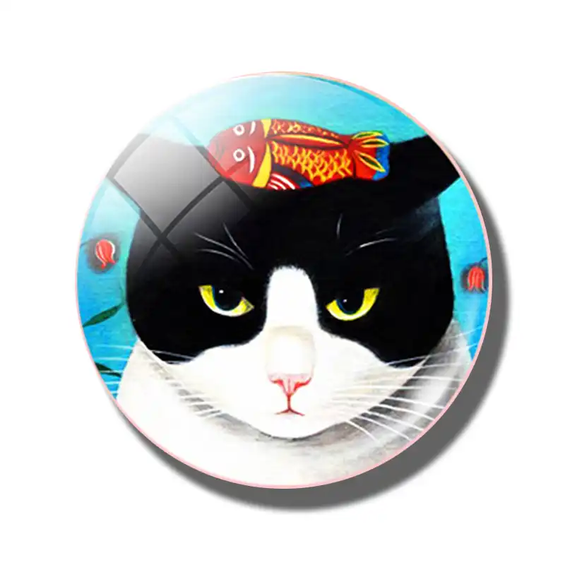 Прекрасный кот 30 мм магнит на холодильник забавная Черная Кошка Луна Париж Любовник стеклянный купол магнитные стикеры на холодильник Note держатель домашний декор