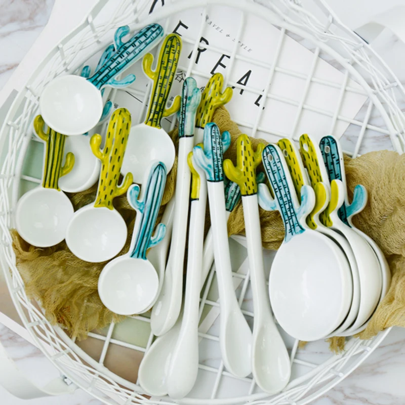 1 шт. керамическая Милая ложка кактус для кофе молока супа фруктов мороженого