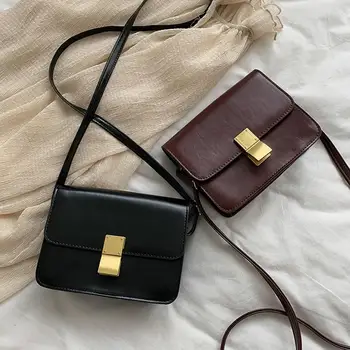 

Simple Flap Cover Leather Crossbody Bag Brand Design Shoulder Bag Solid Color Leather Shoulder Bags Women Messenger Bags #20
