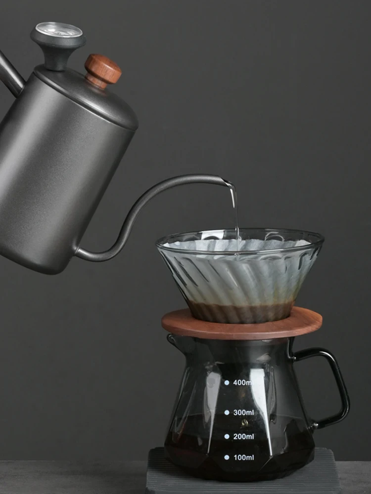 Coffee set Hand pot Gift box 304 stainless steel 580ml Glass coffee pot bean grinder Timing electronic scale Filter cup paper
