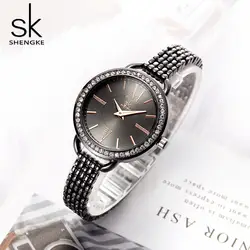 SHENGKE классический для женщин часы черный сталь со стразами в стиле ретро элегантные женские наручные часы ногтей на ремешке японские