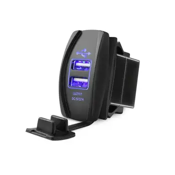 

Universal Rocker Style Car USB Charger - with Blue LED Light Dual USB Power Socket for Rocker Switch Panel