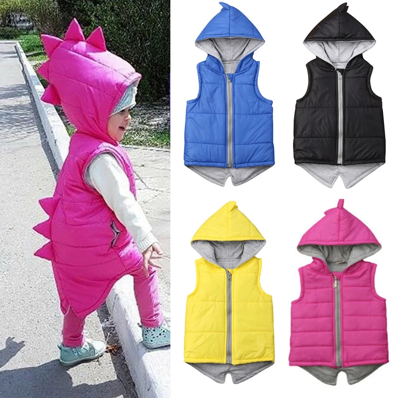  CYSINCOS Winter Infant Kids Dinosaur Vest Children Zipper Hooded Jacket Coat Tops Outerwear Cute Ba
