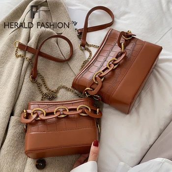 

Herald Fashion Women's Crocodile Pattern Wandering Bag Autumn Chain Cross Linking Messenger Bag 2 Straps Ladies Crossbody Bags