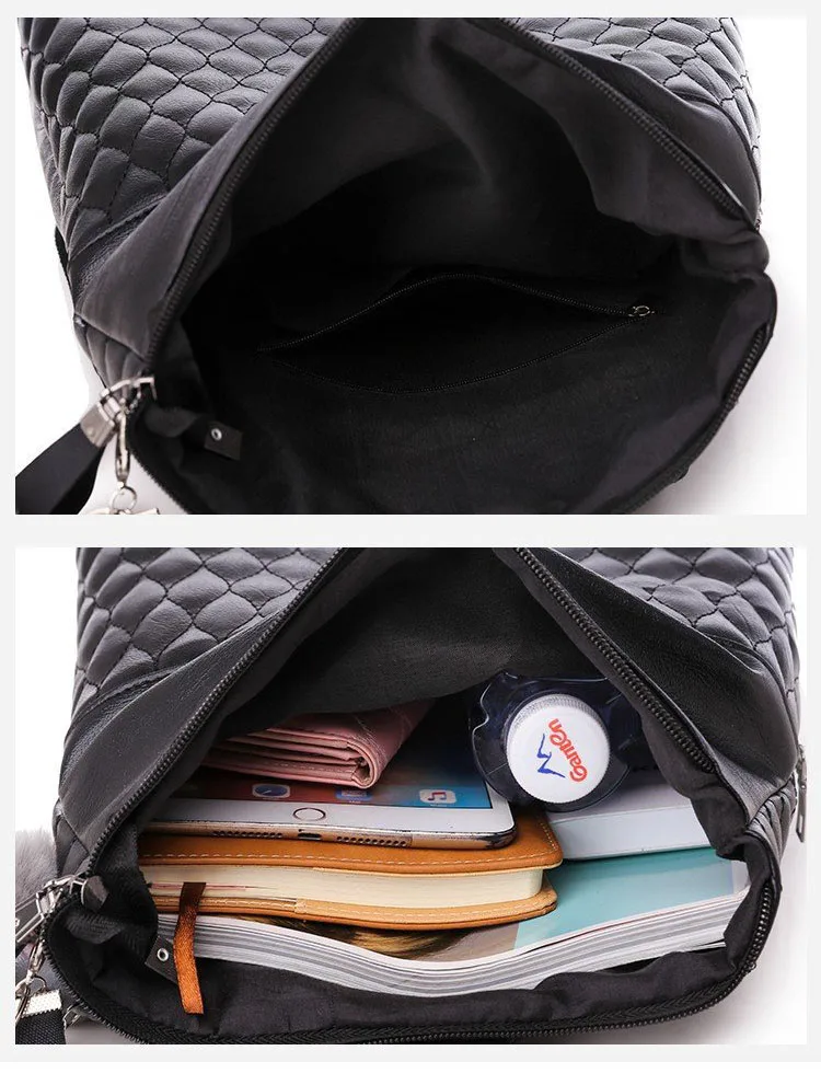 2019 Brand Designer Women's Quilted Leather Backpack Purse Ladies Fashion Leisure Rucksacks Anti Theft Backpacks with Lock Black (16)