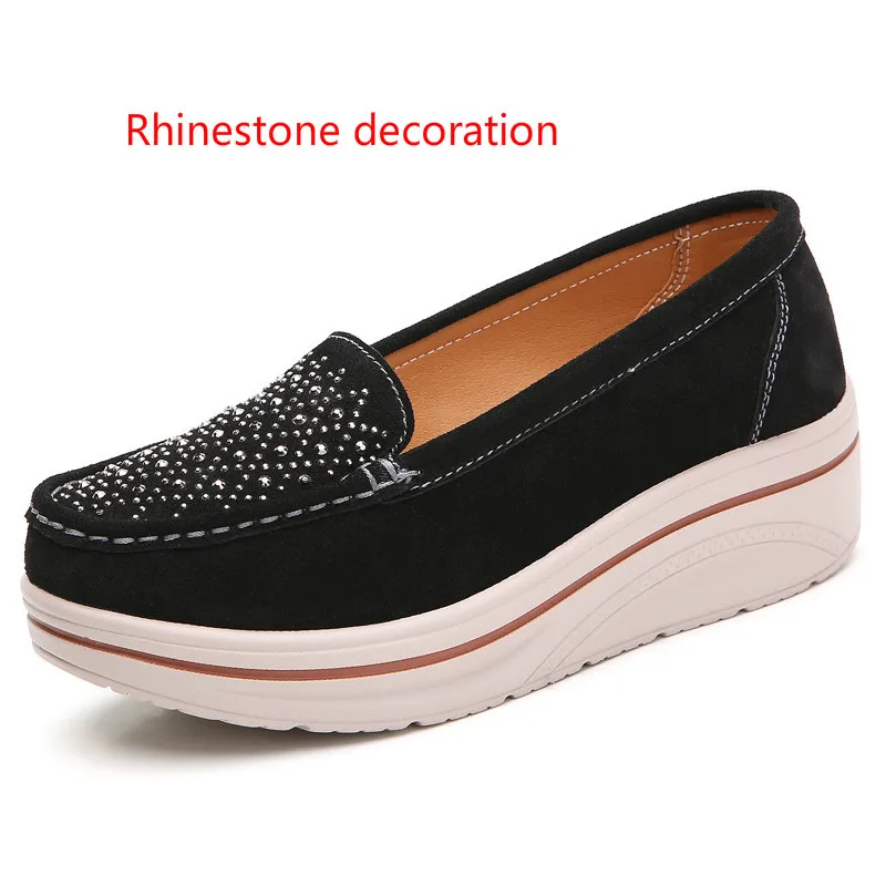Summer New Flat Shoes Round Head Punk Style Wedge Heel Women's Rhinestone Element Platform Zapatillas Mujer | Обувь