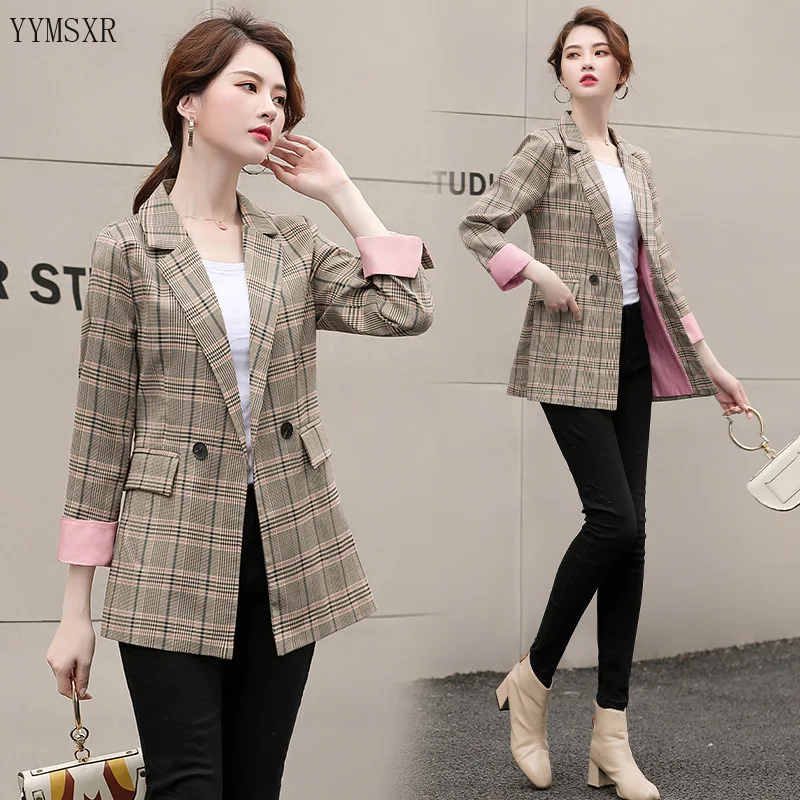 Buy Casual high quality fabric autumn and winter ladies jacket feminine small suit 2020 Korean New Slim Plaid Women's Blazer Coat