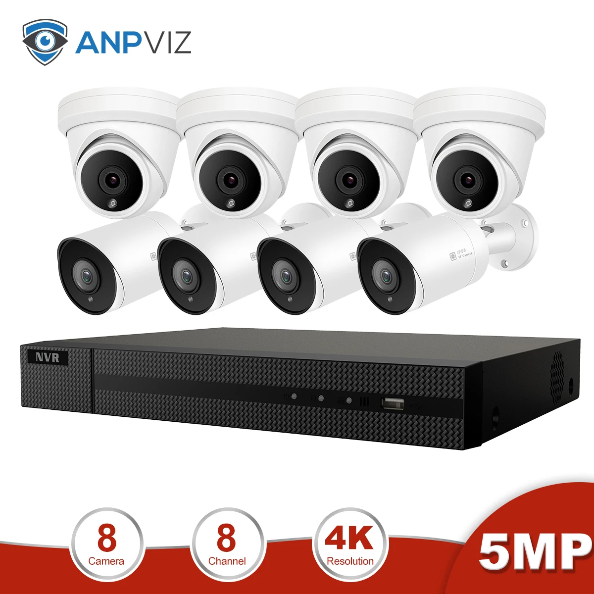 4-Dome 4-Bullet kit Anpviz 8CH 4K NVR 5MP купол/Пуля смешанный POE Комплект ip-камеры для дома/улицы системы безопасности CCTV видеонаблюдение NVR комплект - Цвет: 4-Dome 4-Bullet kit