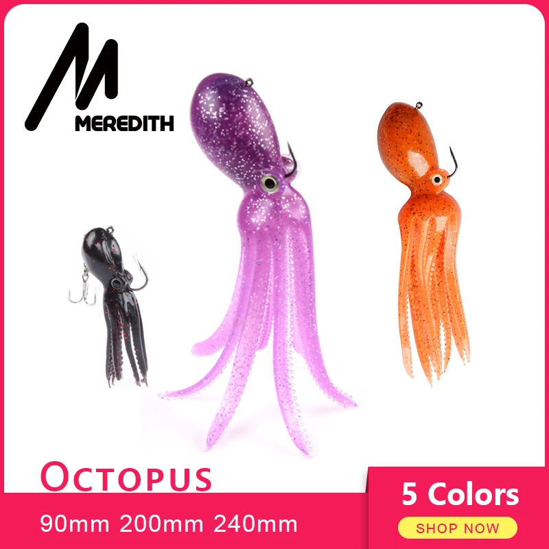 Мередит Осьминог тонущие рыболовные приманки 90 мм 200 мм 240 мм Длинный хвост мягкие Свинцовые Приманки Искусственные Силиконовые мягкие приманки бас форель Shad