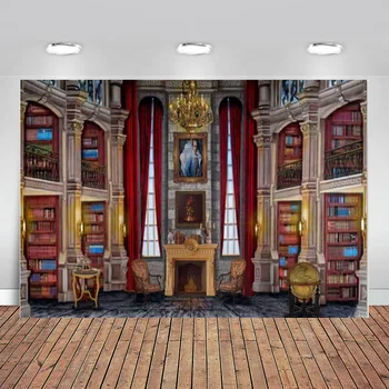

Castle Hall Ballroom Retro Bookshelf White Column Custom Photo Backdrop Phorography Stdio Background Vinyl Fabric