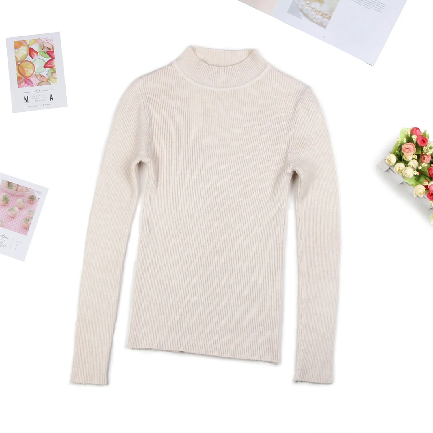 Хаки DeRuiLaDy Fall New Women Turtleneck Sweater Pullover Black Pink Knitted Slim Sweaters Tops Winter Casual Sweater Jumper Top - Цвет: Хаки