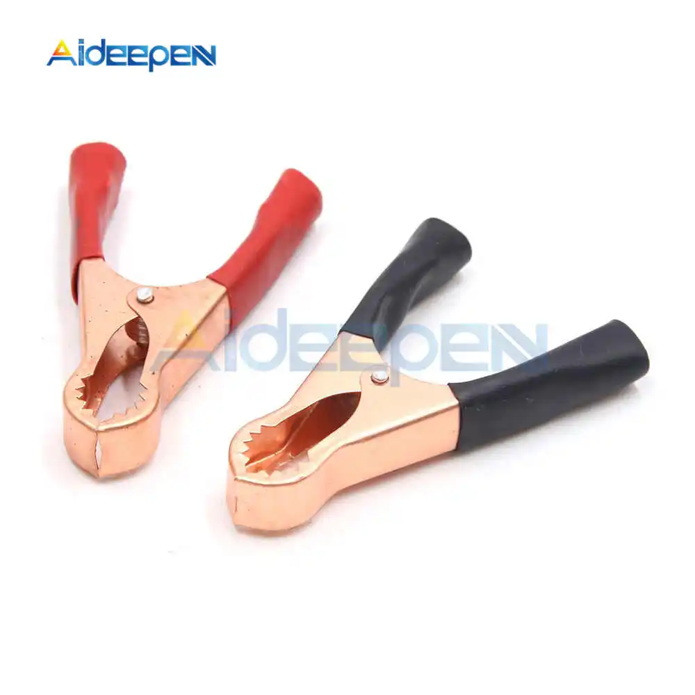 2Pcs 50A 80mm Crocodile Clip Car Caravan Van Battery Test Lead Clips Battery Clamps Alligator Clips Red + Black